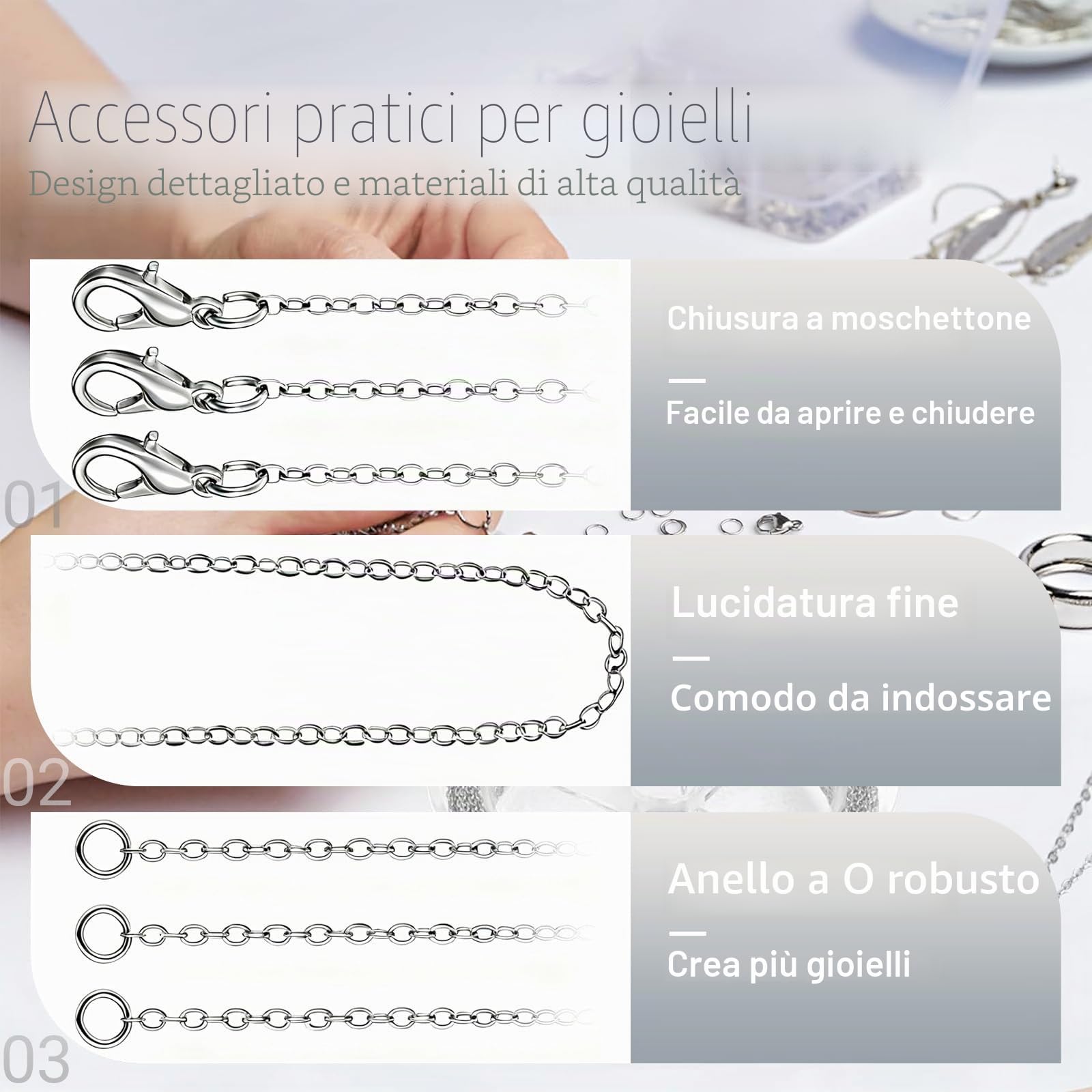 Catena a Palline in Ferro 14m 6 Rotoli Argento con Chiusure di Aragosta per Gioielli Fai da Te