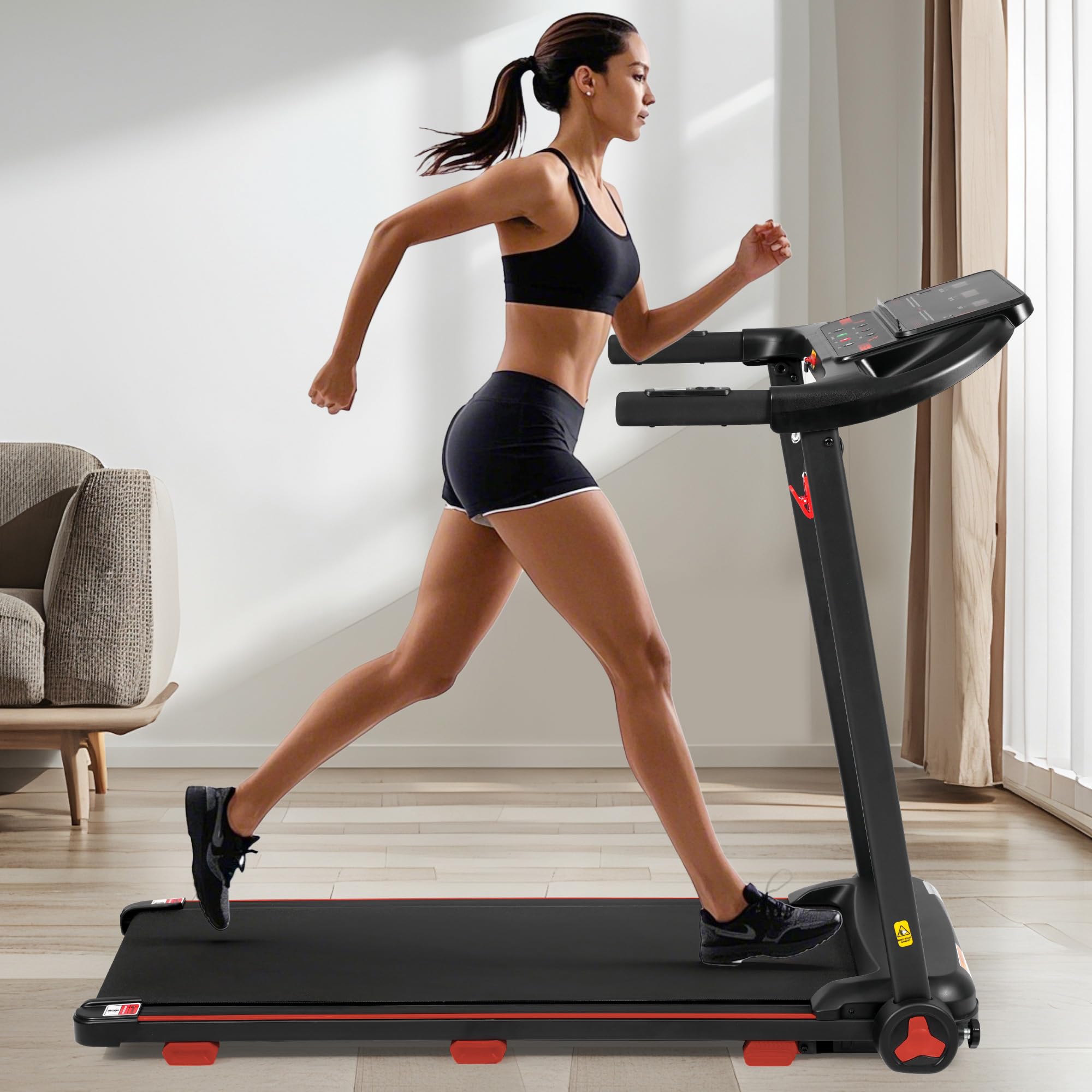 Tapis roulant casa pieghevole con pendenza 8% - Silenzioso Treadmill fino a 14 km/h, motore 3.0 HP, grande battistrada, display LED e Bluetooth, carico massimo 120 kg