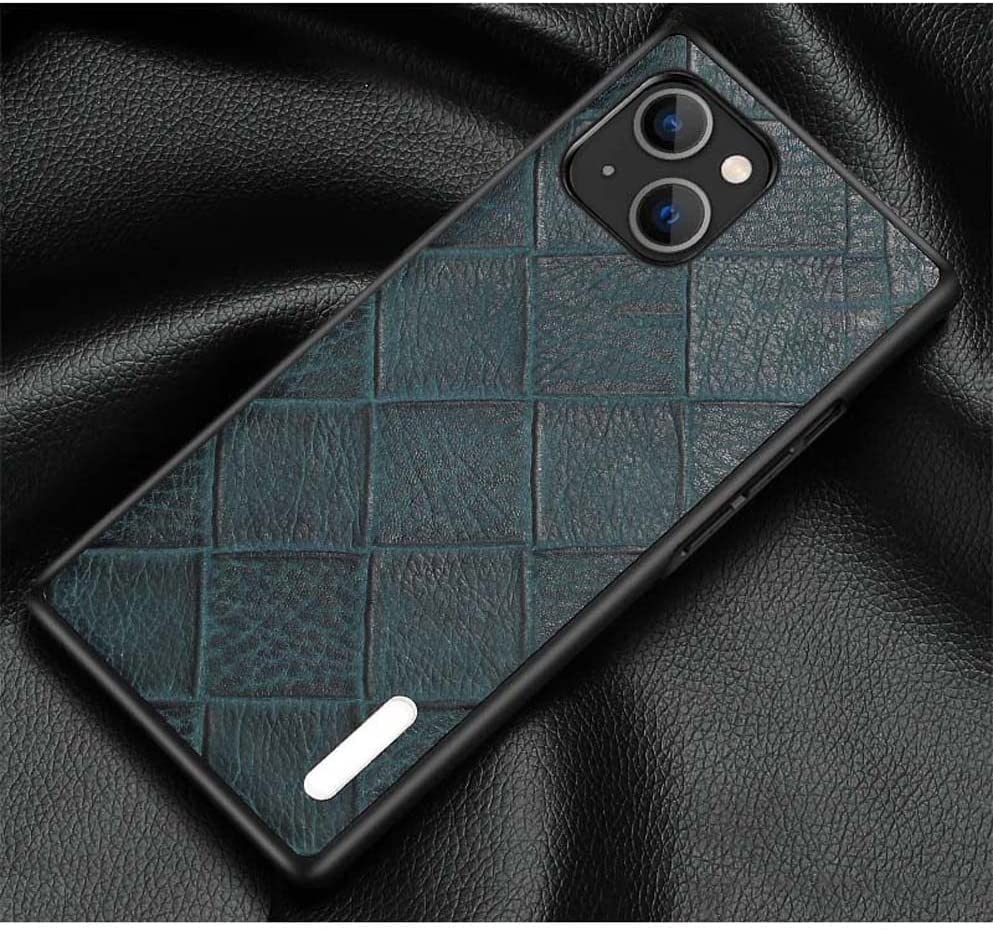 Étui iPhone 13 en cuir bleu à carreaux pour vos déplacements