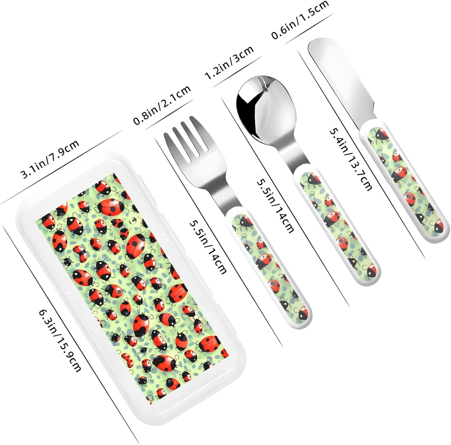 Ladybugs Cartoon Flatware 3 Pieces Set For Dinners, Stainless Steel Cutlery, Forks, Dinner Knife, Dinner Spoon