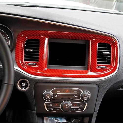 Miniatura 3 de crosselec Marco de pantalla de navegación de DVD de fibra de carbono para Dodge Charger 2015+ (fibra de carbono roja)