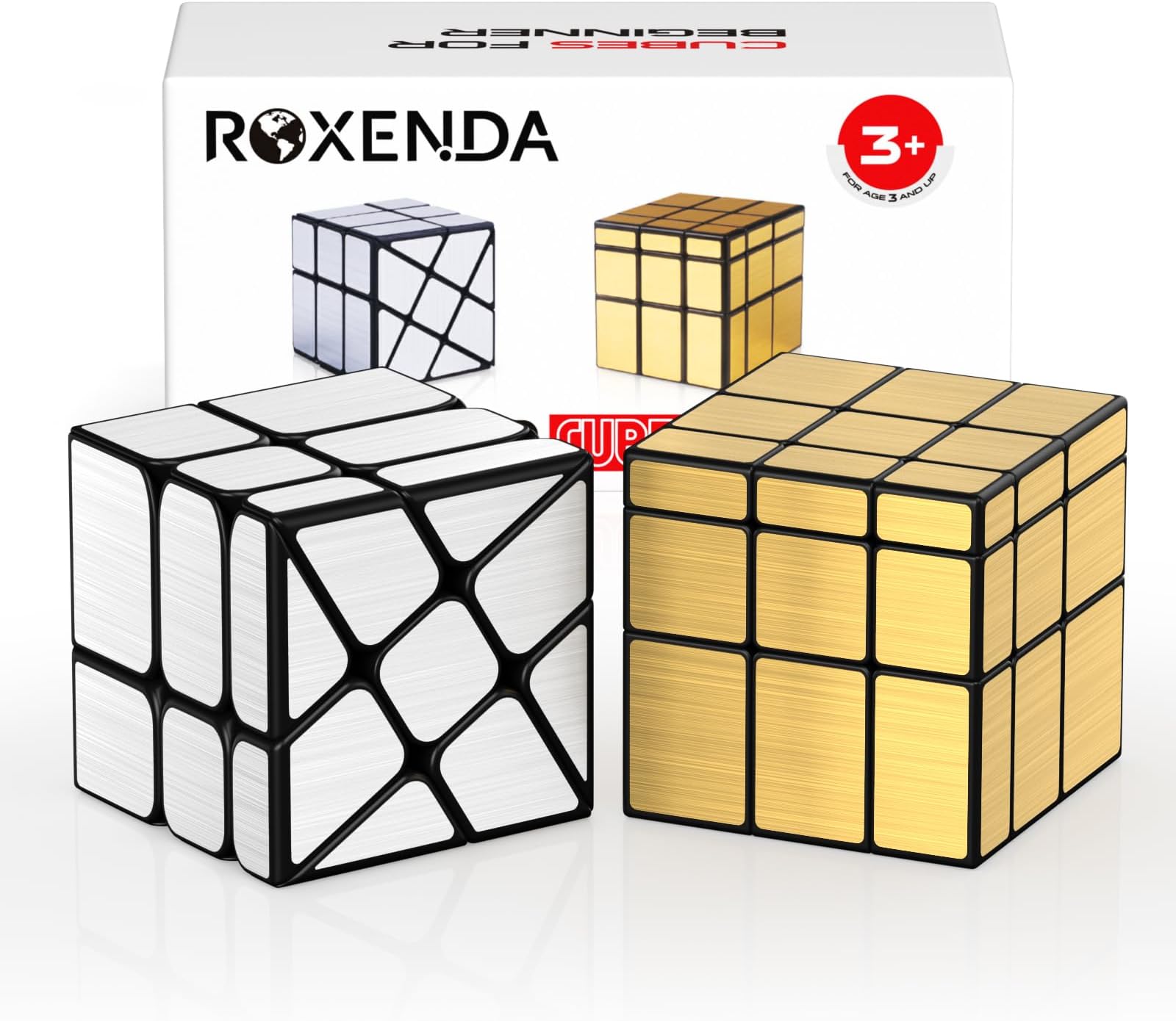 Speed Cube Set, 2 Packs Gold Mirros Cube Set Smooth Puzzle Magic Bundle Cube Toy for Kids 2 Pack