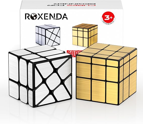 ROXENDA Speed Cube Set, 2 Packs Gold Mirros Cube Set Smooth Puzzle Magic Bundle Cube Toy for Kids 2 Pack