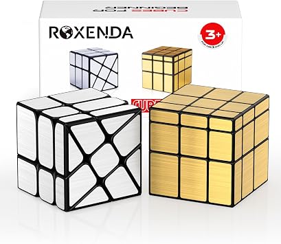 ROXENDA Speed Cube Set, 2 Packs Gold Mirros Cube Set Smooth Puzzle Magic Bundle Cube Toy for Kids 2 Pack