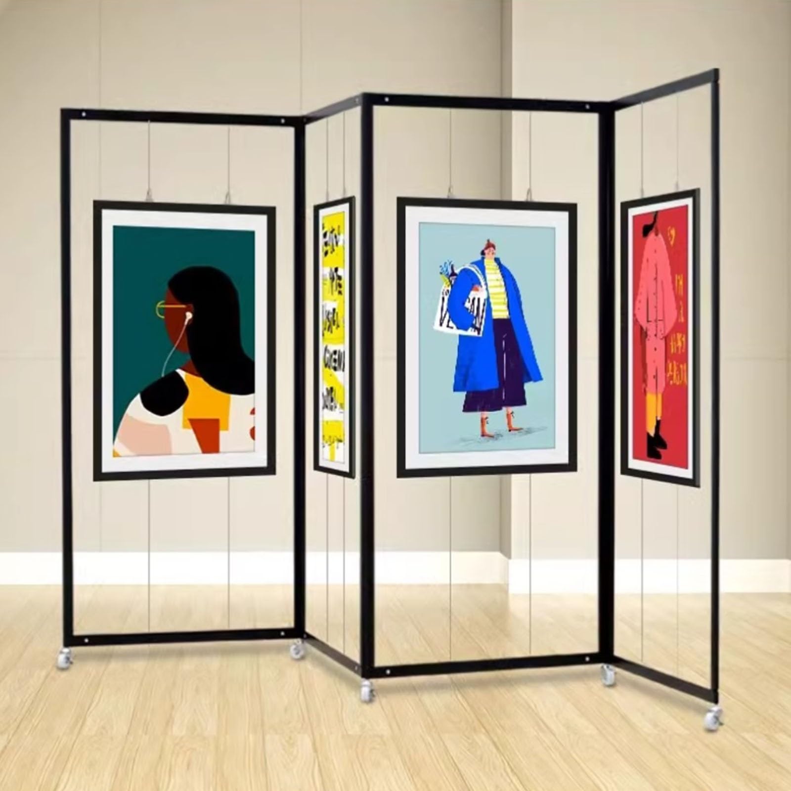 Pannello Espositivo Pieghevole, Supporto Arte Mobile in Alluminio con Ruote