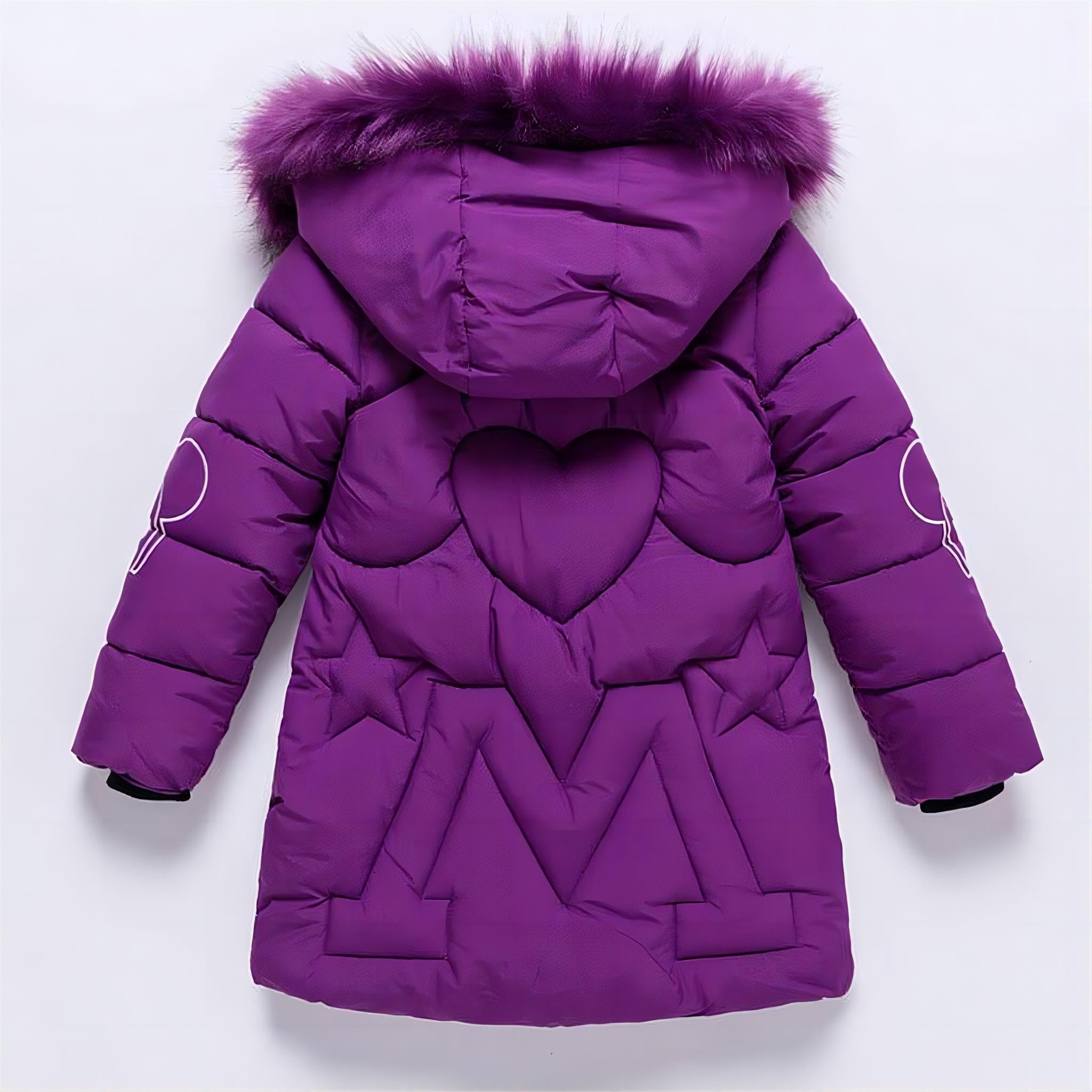 Kinder Winterjacke Mädchen Warm Wintermantel Baumwoll Mantel Steppjacke Schön Bestickt Winter Parka Outdoorjacke mit Abnehmbaren Fellkapuze
