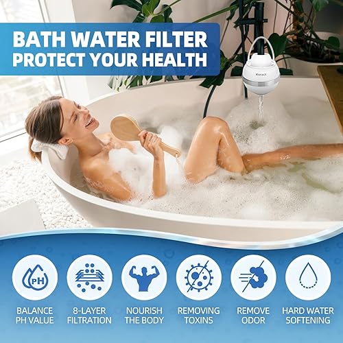 Miniatura 4 de Filtro de baño para grifo de bañera con desbordamiento, filtro de agua de bañera de 8 etapas para eliminar contaminantes, cloro y fluoruro,