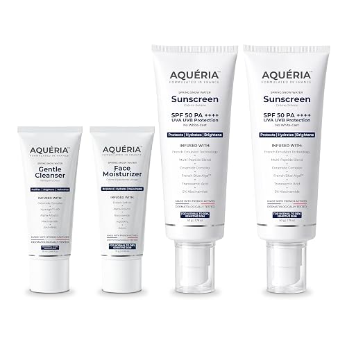 Travel Kit for Dry, Normal, Sensitive Skin | Brightening & Hydrating French Sunscreen (100g) | 5% Niacinamide & Ceramides French Face Wash (20ml) | Brightening Gel Based Daily French Moisturizer (15g) | Fragrance-Free, Non-Drying, Dermatologist Validated, Lightweight, Non-Greasy, No White Cast | Suitable for Daily Use