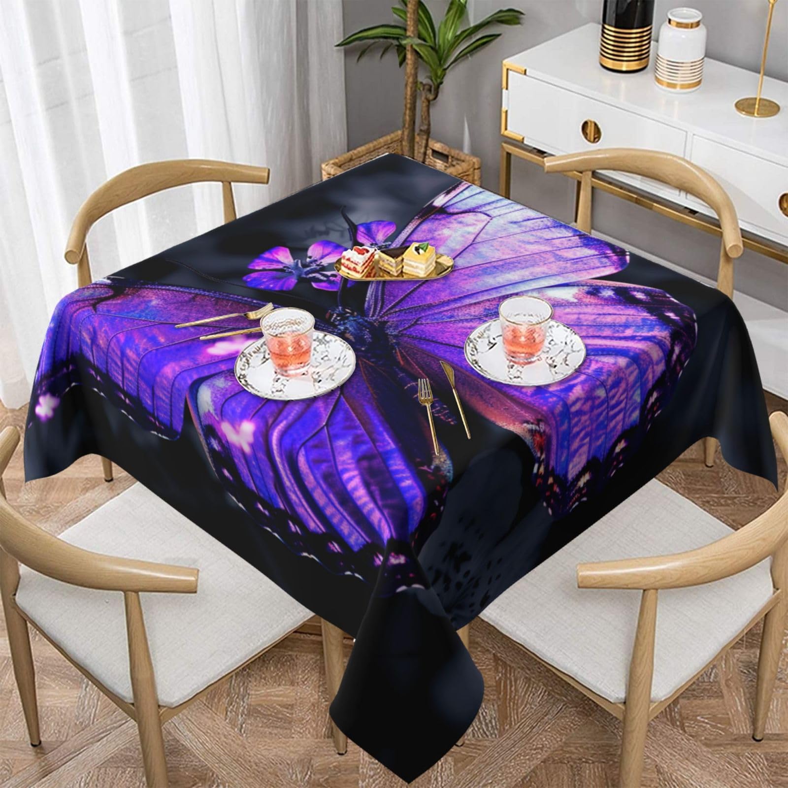 WPKJU Butterfly Printed Square Tablecloth 54x54 inch Water Resistant Table Cover Washable Rectangle Table Cloth for Dining Tables