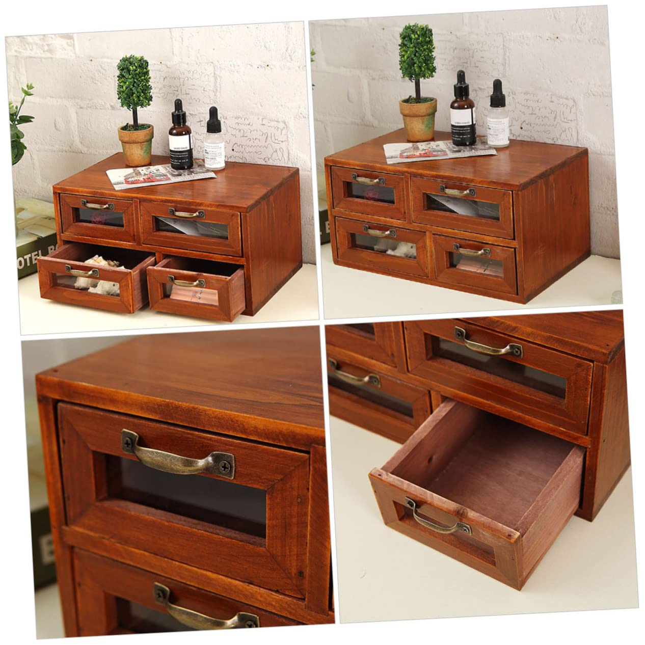 SHINEOFI Rustikaler Schreibtisch Organizer mit 4 Schubladen Doppellagiges Design und Staubschutz für Büro und Zuhause Aufbewahrung