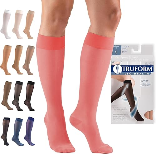 Vista 14 de Truform Medias de compresión transparentes, 15-20 mmHg, longitud hasta la rodilla para mujer, 20 denier, color nude, talla S