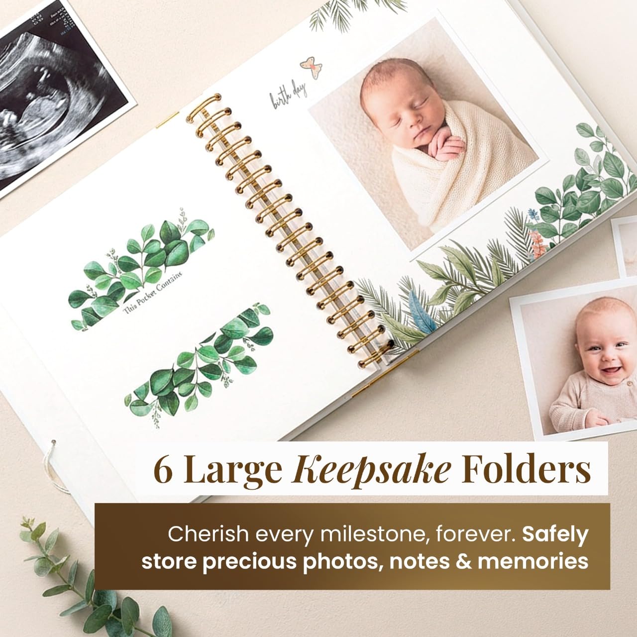 Baby Memory Book for Baby Boy or Girl - Baby Book Keepsake with Ink Pad and Two Personalized Frames - Record Every Event from Birth to Age 5 Gender Neutral Scrapbook - Baby Gifts Gender Neutral