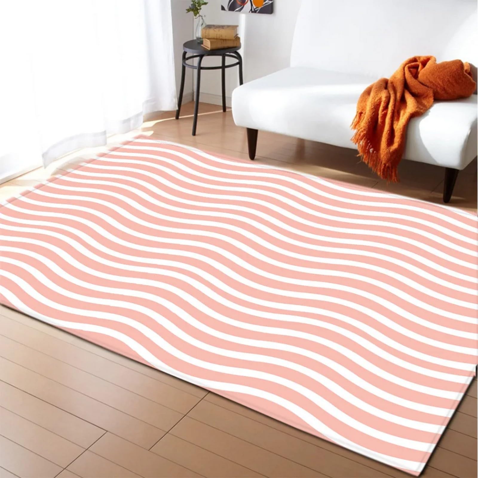 Tapis antidérapant 3D moelleux à rayures géométriques pour chambre d'enfants