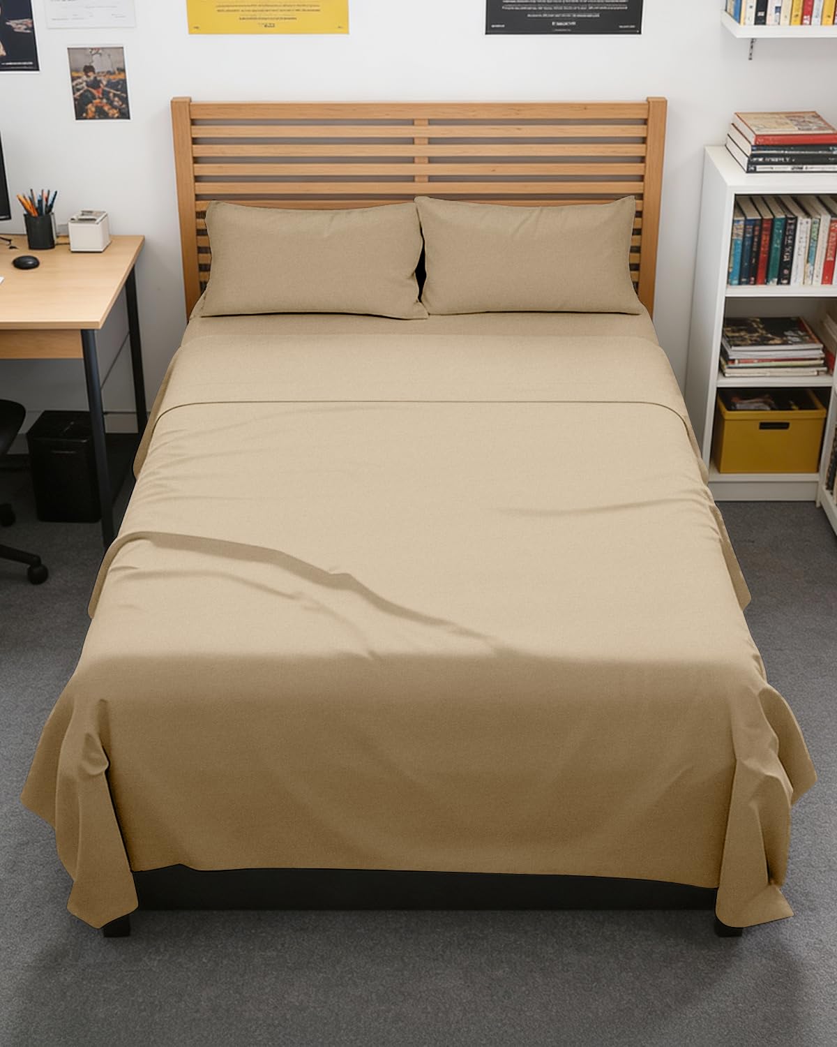 Full XL Sheets - 4 Piece Full XL Sheet Set - Soft &amp; Cooling - Heathered Tan