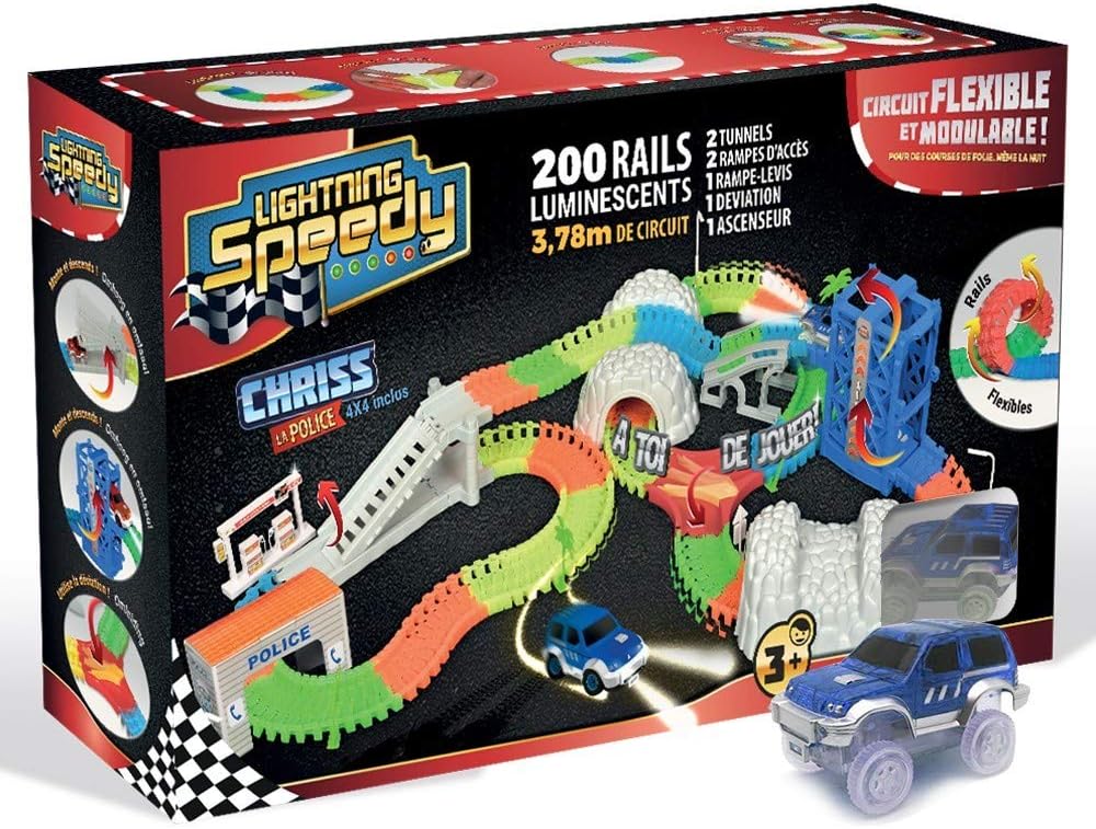 Lightning Speedy Ultra flexible, flexible, flexible and luminescent car circuit with 200 rails.