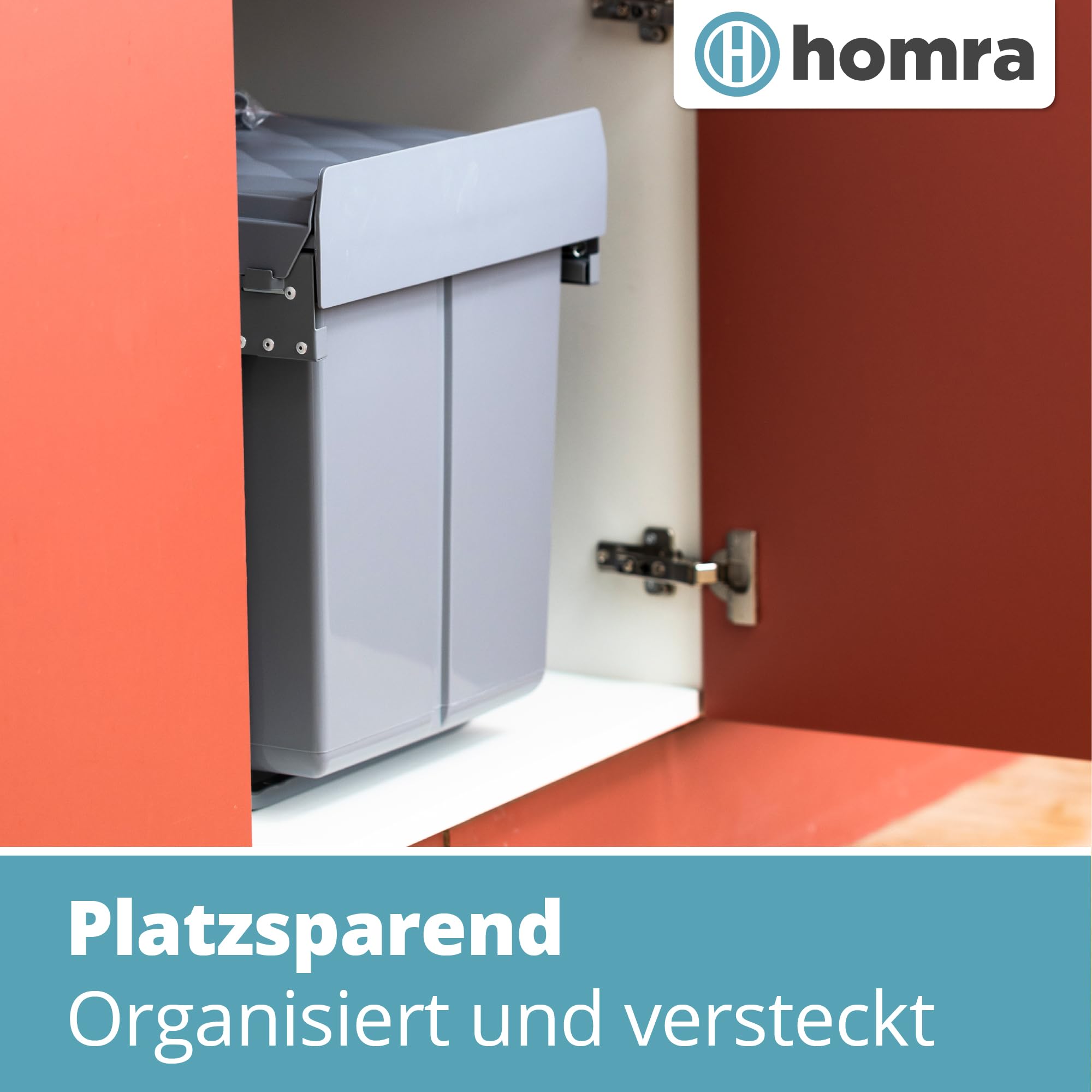 Homra Mülleimer 2 Fächer Ausziehbar | Einbaumülleimer Küche 2x20l | Mülltrennsystem Unterschrank | Doppelmülleimer Müll-Trennsystem | Abfalleimer Mülltrennung | 34x48x41,5cm für Schränke ab 40cm Breit