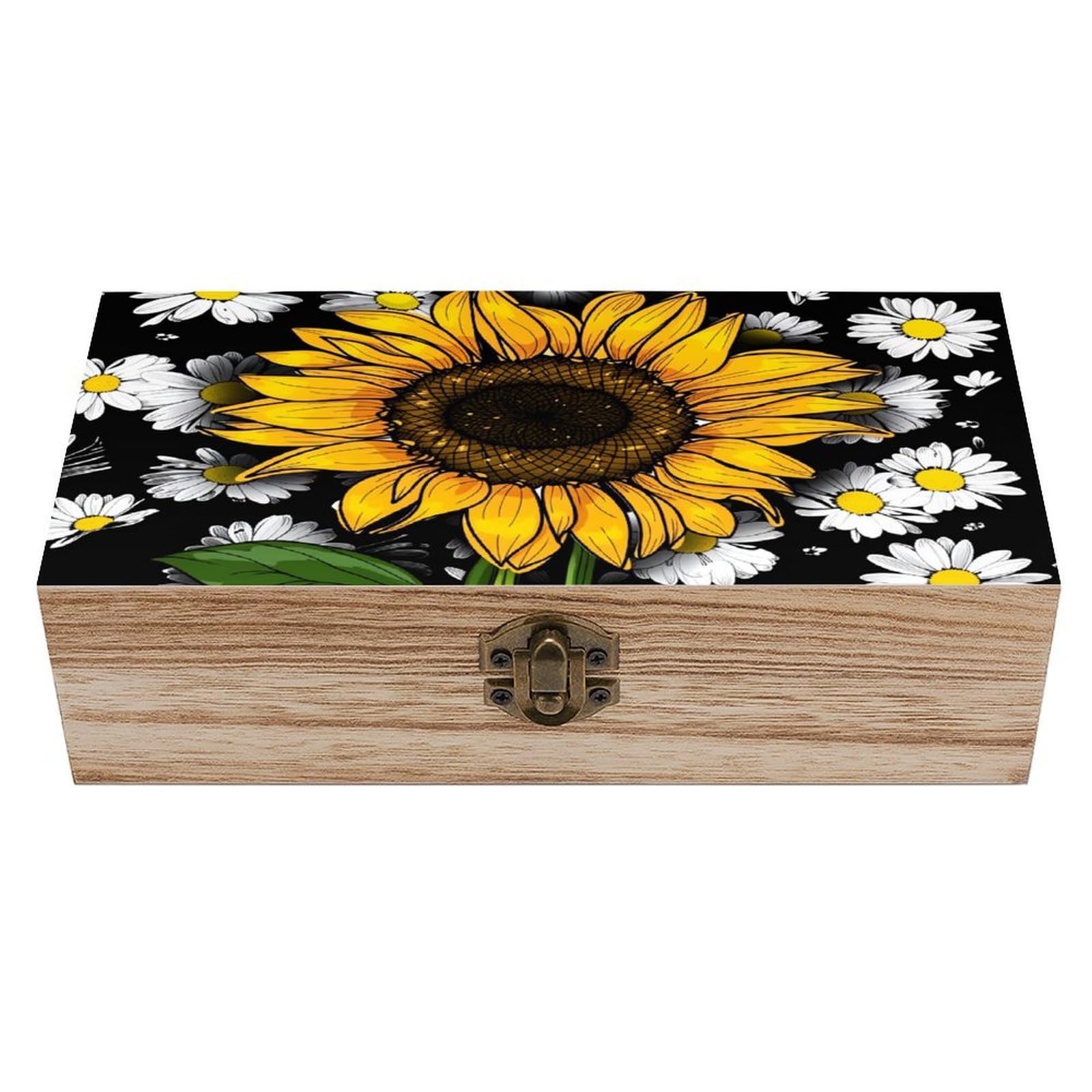 asbwuo Sunflower Vintage Wooden Keepsake Box