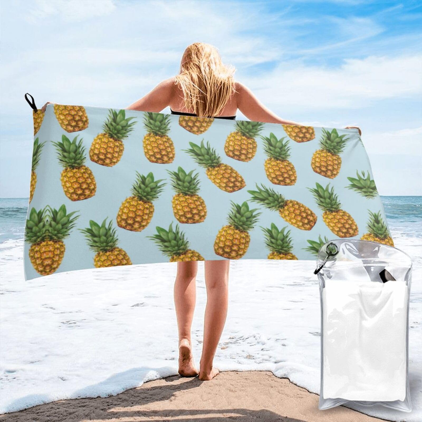 VCzsdff Pineapples (3) Print Quick Dry Towel Compact Beach Shower Wrap For Camping Fitness