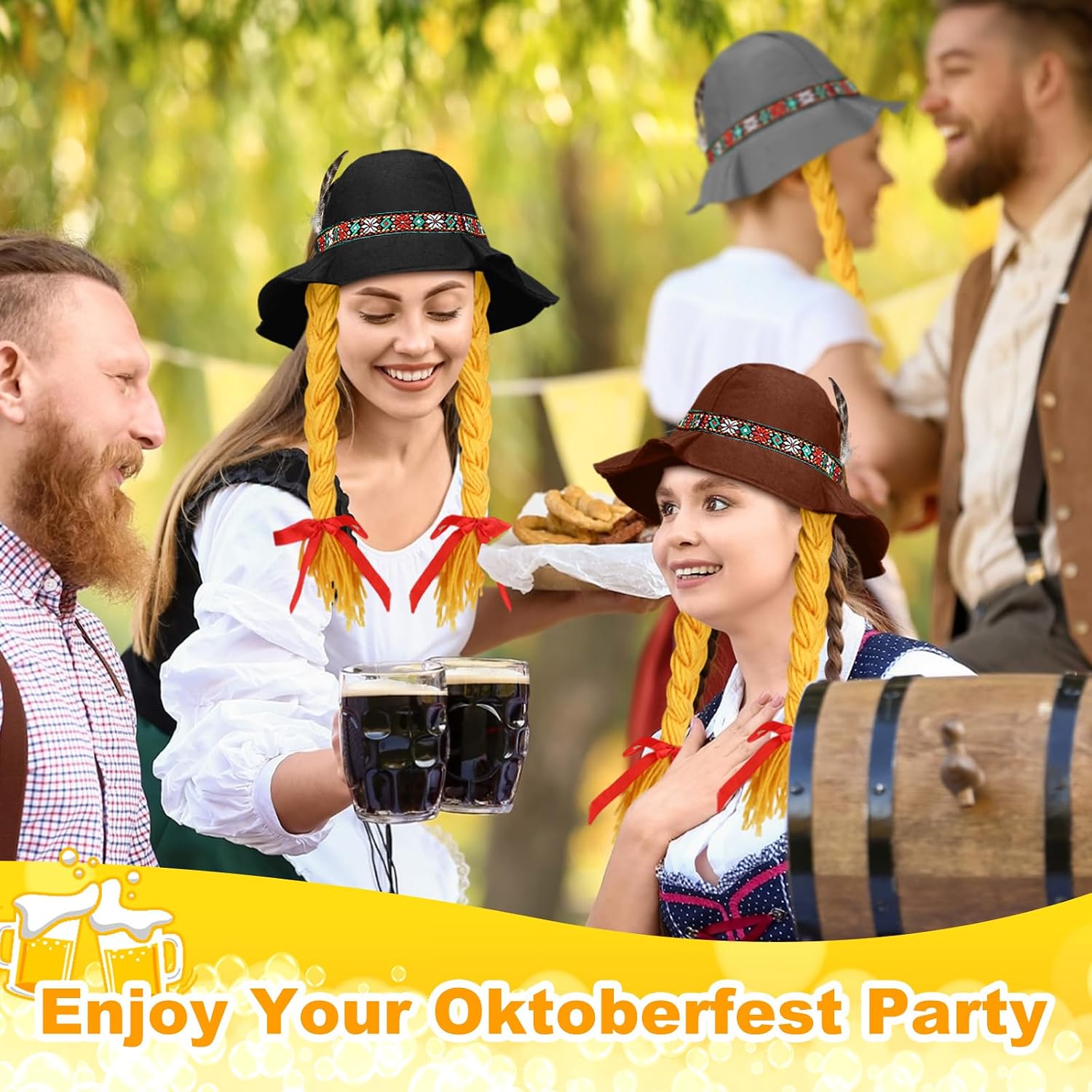 Shyyween 6 Pcs Oktoberfest Hats with Braids for Women, Bavarian German Feather Apparel Costume Hats for Festival Dress Up