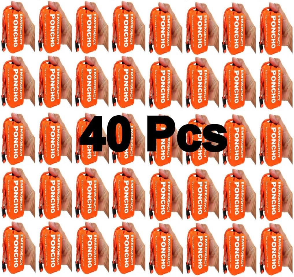 Galaxy Thermal Mylar Emergency Ponchos Raincoat Blanket Reversible Survival Gear for Sport Outdoor Camping Hiking Traveling with Whistle 40 Packs