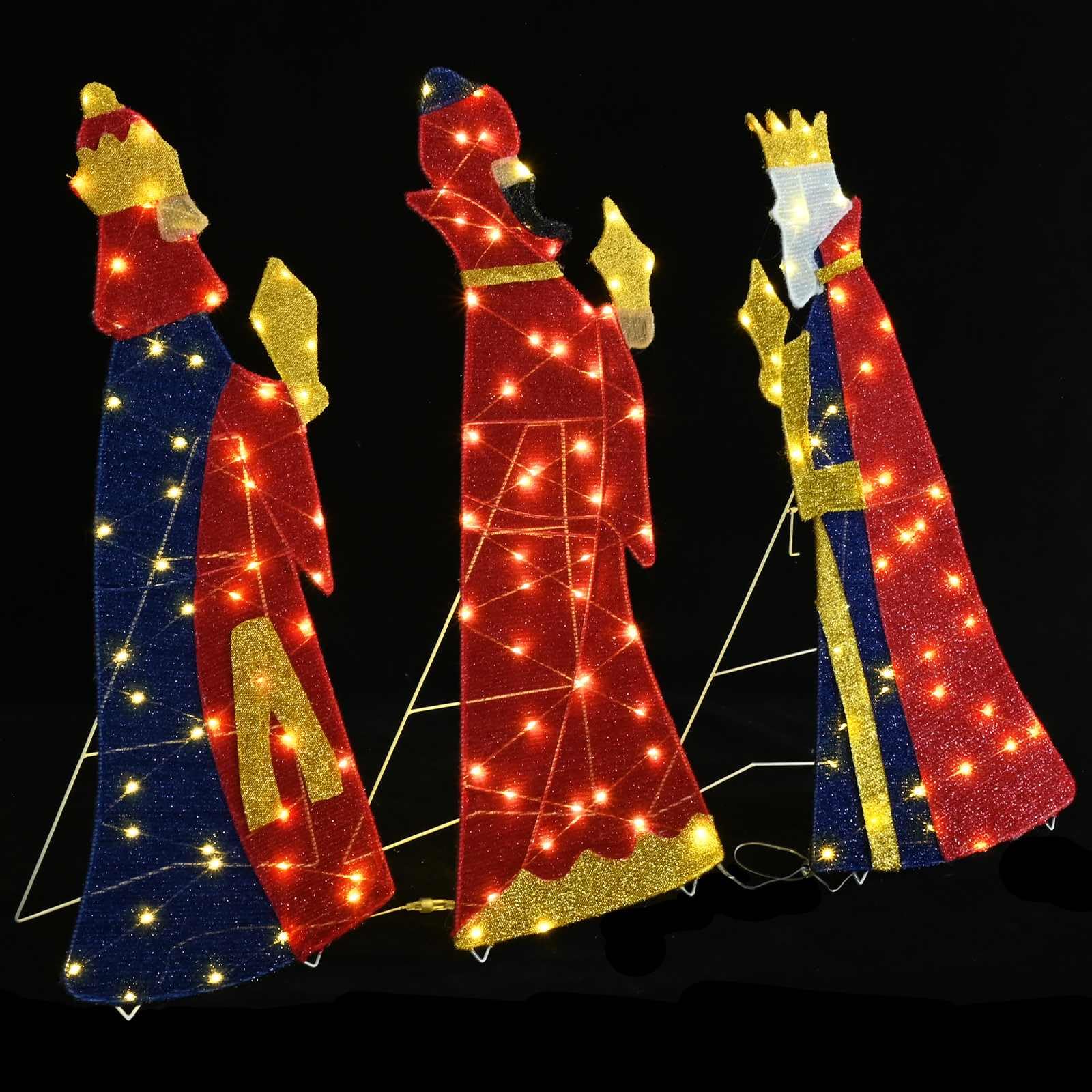 3 weise Männer Weihnachtsbeleuchtung Stoff Metall 3 pcs 105 cm Warmes Weiß LED Lichterkette für Innen Außen Dekoration Advent Festtag Atmosphäre