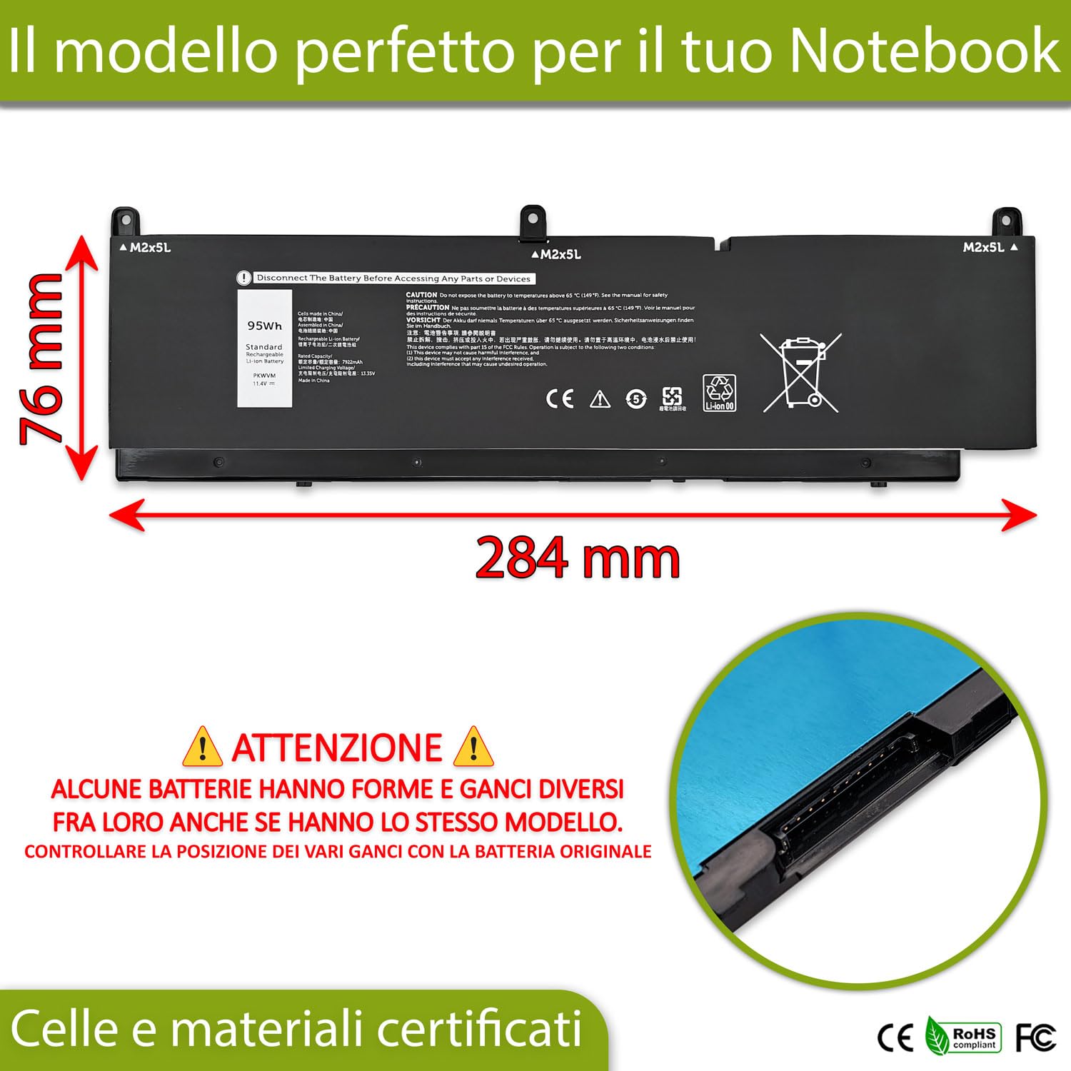 New Net - Batteria PKWVM compatibile con Dell Precision 7550, 7560, 7750, 7760 [11.4V - 95Wh - 8333mAh]