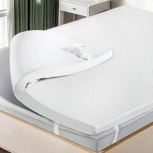 HOOMIC Cubrecolchón de espuma viscoelástica individual XL de 3 pulgadas, infusión de gel refrescante lavanda, funda de bambú extraíble, patrón de