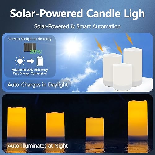 Miniatura 2 de salipt Velas solares  Juego de velas LED sin llama de 3.25 x 4 x 5 pulgadas, 6 pulgadas, impermeables, del atardecer al amanecer, batería solar
