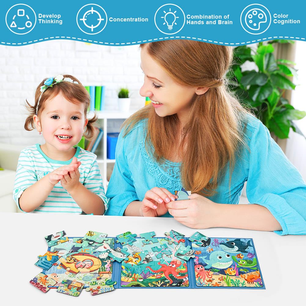 Aolso Puzzle Magnetici Giochi per Bambini 3-7 Anni, Giocattolo Montessori, Puzzle Animali Magnetico Gioco,Giochi da Viaggio per Bambini 2 Anni-Esplorazione Sottomarina