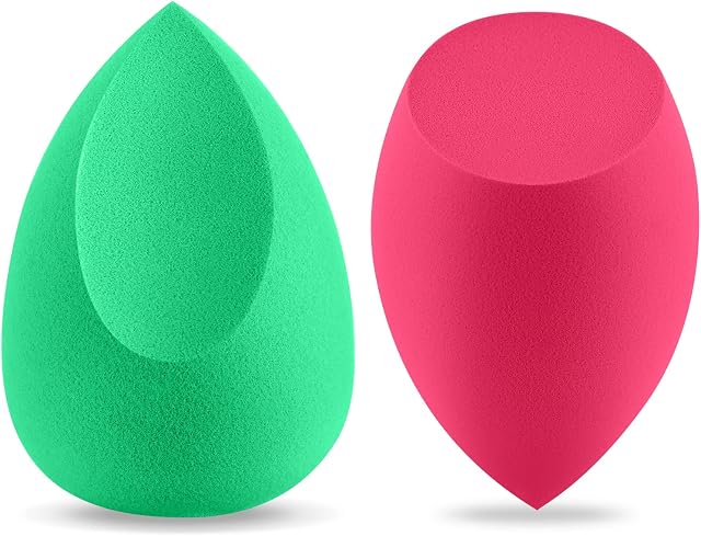 Makeup Sponge DUAIU 2PCs Beauty Blender Puffs, Non Latex Make Up Sponges for Foundation, Cream & Powder, Super Soft Wet & Dry Dual-Use Face Beauty Sponge (Pink & Green)