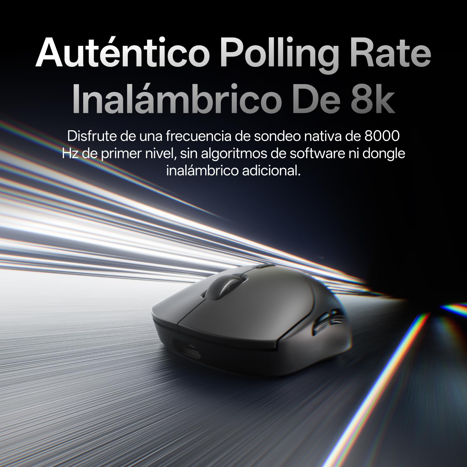 Rapoo VT2 Ratón Gaming Inalámbrico, Sensor Paw 3398, 26000DPI, Verdadero Sondeo de 8000 Hz, Ultraligero 53g, hasta 750 Horas de Batería, Interruptor Mecánico 100M, 10 Botones Programables, Negro