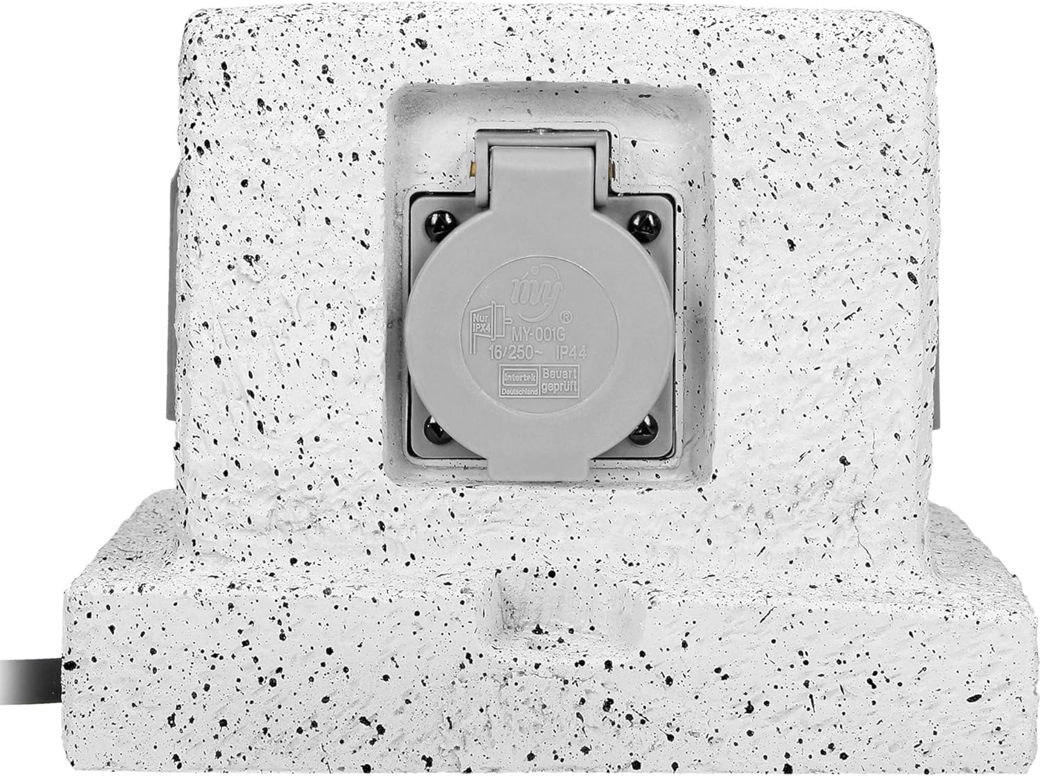 Enchufe Exterior Enchufe Estanco con Aspecto de Piedra Toma Corriente 4 x 2 Polos +Tierra (Schuko) Cable de Goma H07RN-F 3x1, 5mm²