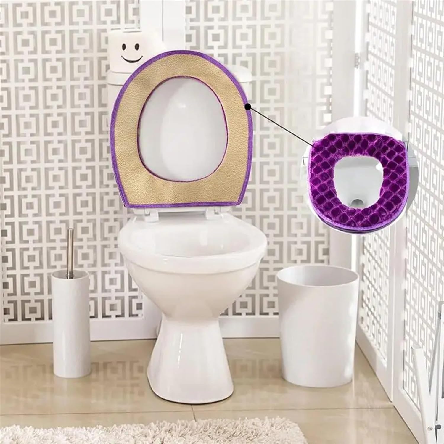 Toilet Cover Plush Toilet Cover Home Waterproof Universal Model Toilet Ring Washable Zipper Bathroom Mat Toilet Seat (Size : Red-A)