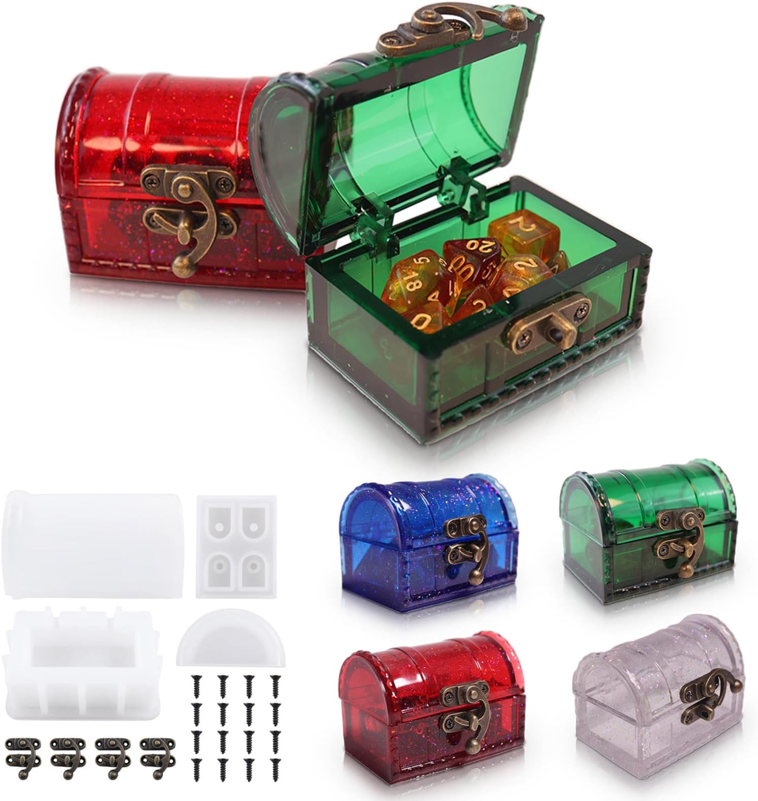 Silicone Mold for Resin Casting, Epoxy Resin Storage Container Set Mould, DIY Personalized Cosmetics Organizer Treasure Box Trinket Makeup Holder Resin Crafts for Dice, Jewelry, Candy, Craft