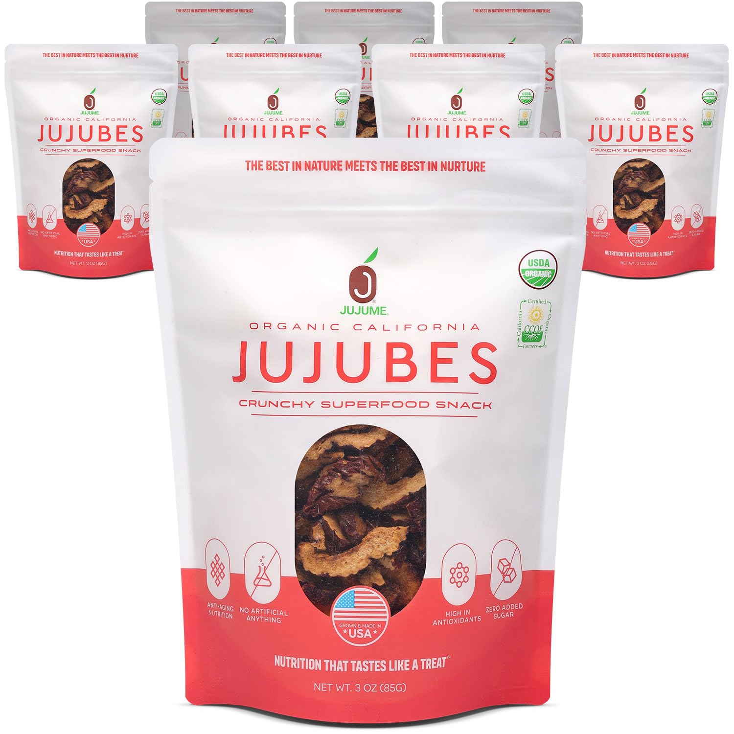 USDA Organic California Grown Pure Jujube Product | JUJUME Crisps | Sweet Jujube Chips | ZERO Added Sugar or Preservatives | All-Natural Healthy Snack | 8-pack 3oz bags