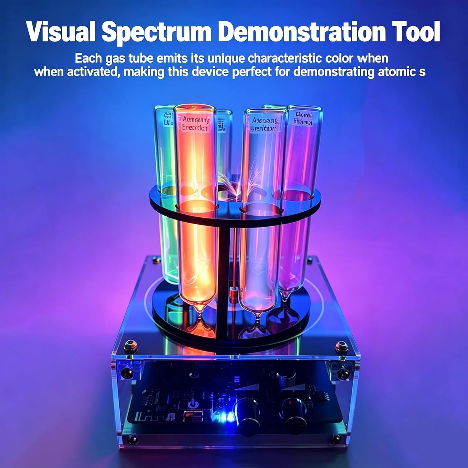Noble Gas-Leuchtröhren-Set, 6-teiliges Element-Lichtröhren-Set, mit Exciter und Halterung, Wissenschaftsdemo-Kit, für Wissenschaftsunterricht, Chemie-Klassenzimmer