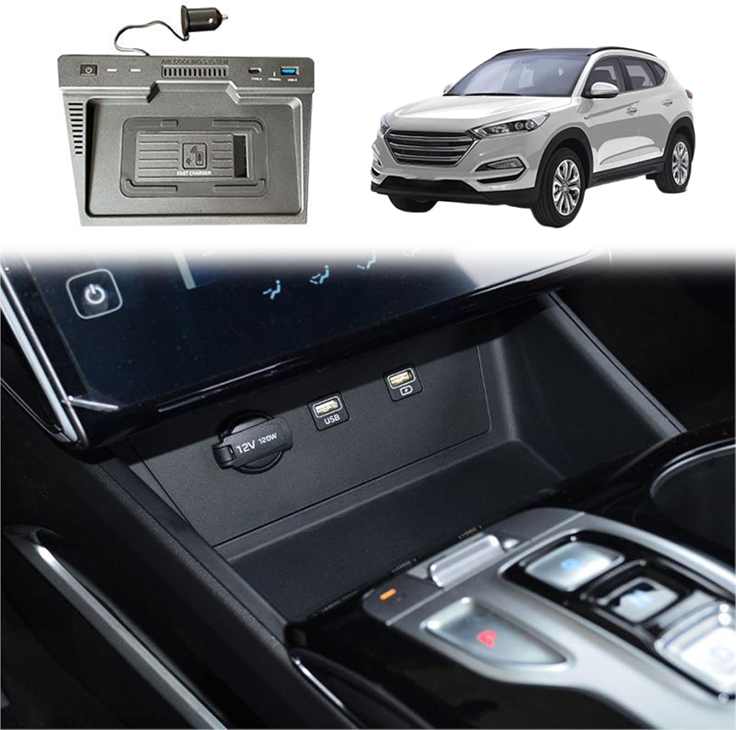 Wireless Car Charger for Hyundai Tucson 2021 2022, 15W Fast Wireless Phone Charging Pad Support Original Car with NFC Center Console Wireless Charger