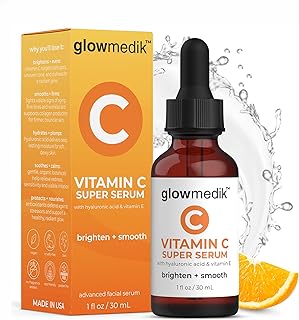 Glowmedik Vitamin C Serum for Face – Anti Aging Brightening Formula with Hyaluronic Acid, Vitamin E – Gentle for Sensitive Skin – Improves Dark Spots, Fine Lines & Wrinkles, Made in USA 30ml 1 fl oz