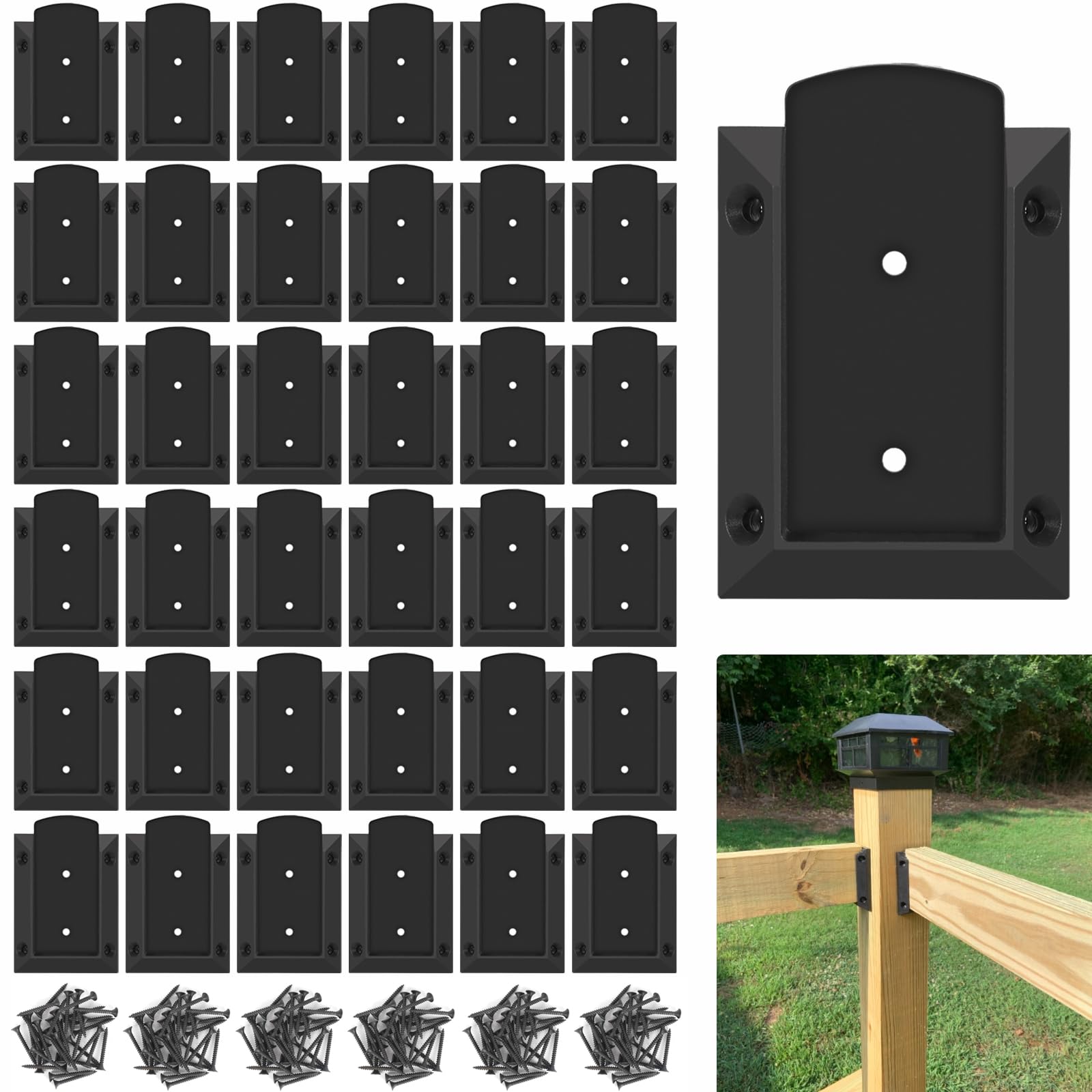 LITBM 30Pcs Aluminum Deck Railing Brackets Connector for 2x4 Railing Wood Post with 180pcs Galvanized Wood Screws