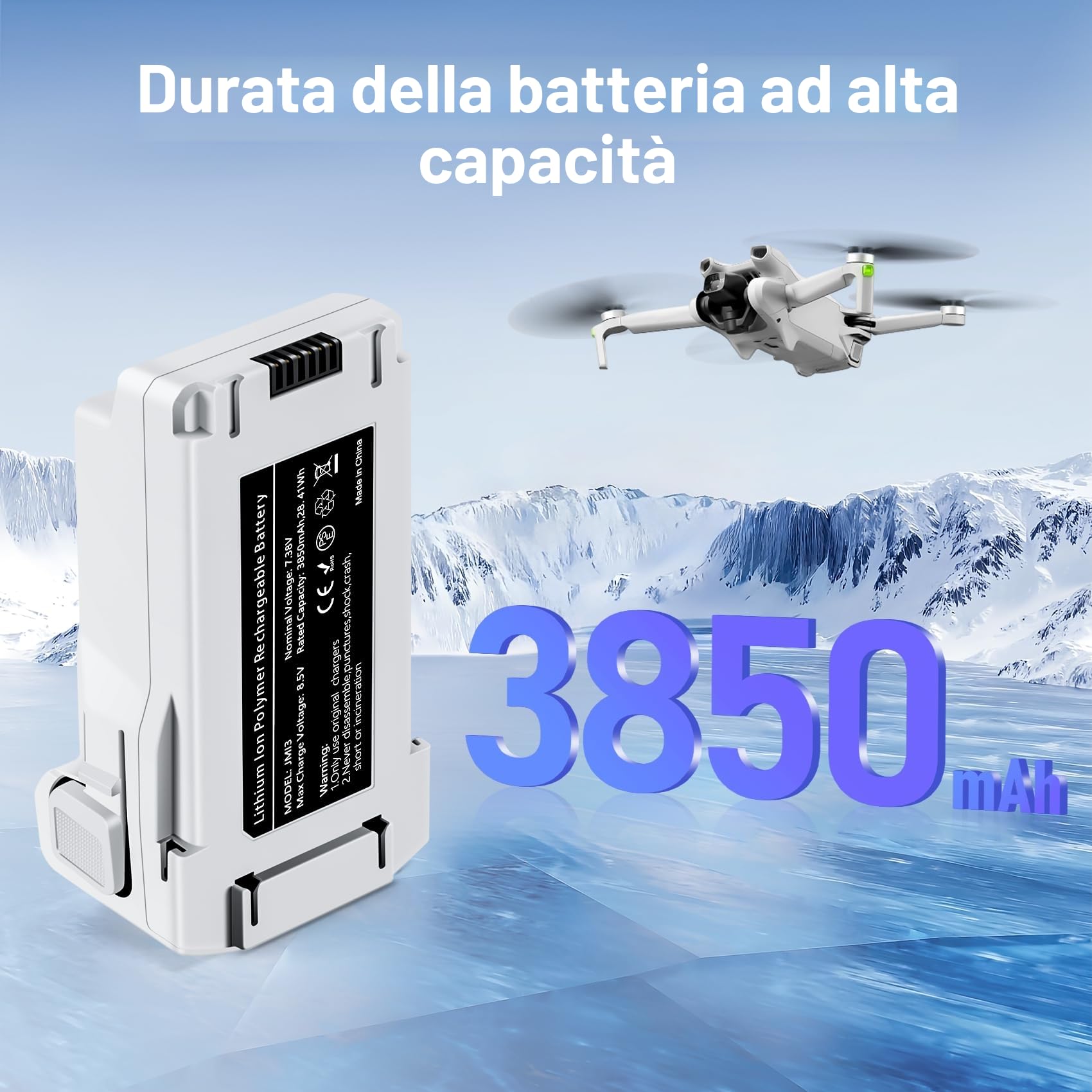 Mini 3 Serie Batteria 2 pezzi 7.38V 3850mAh Batteria di volo intelligente(51 minuti di autonomia massima) Pienamente compatibile con i droni DJI Mini 4 Pro/3 Pro/3