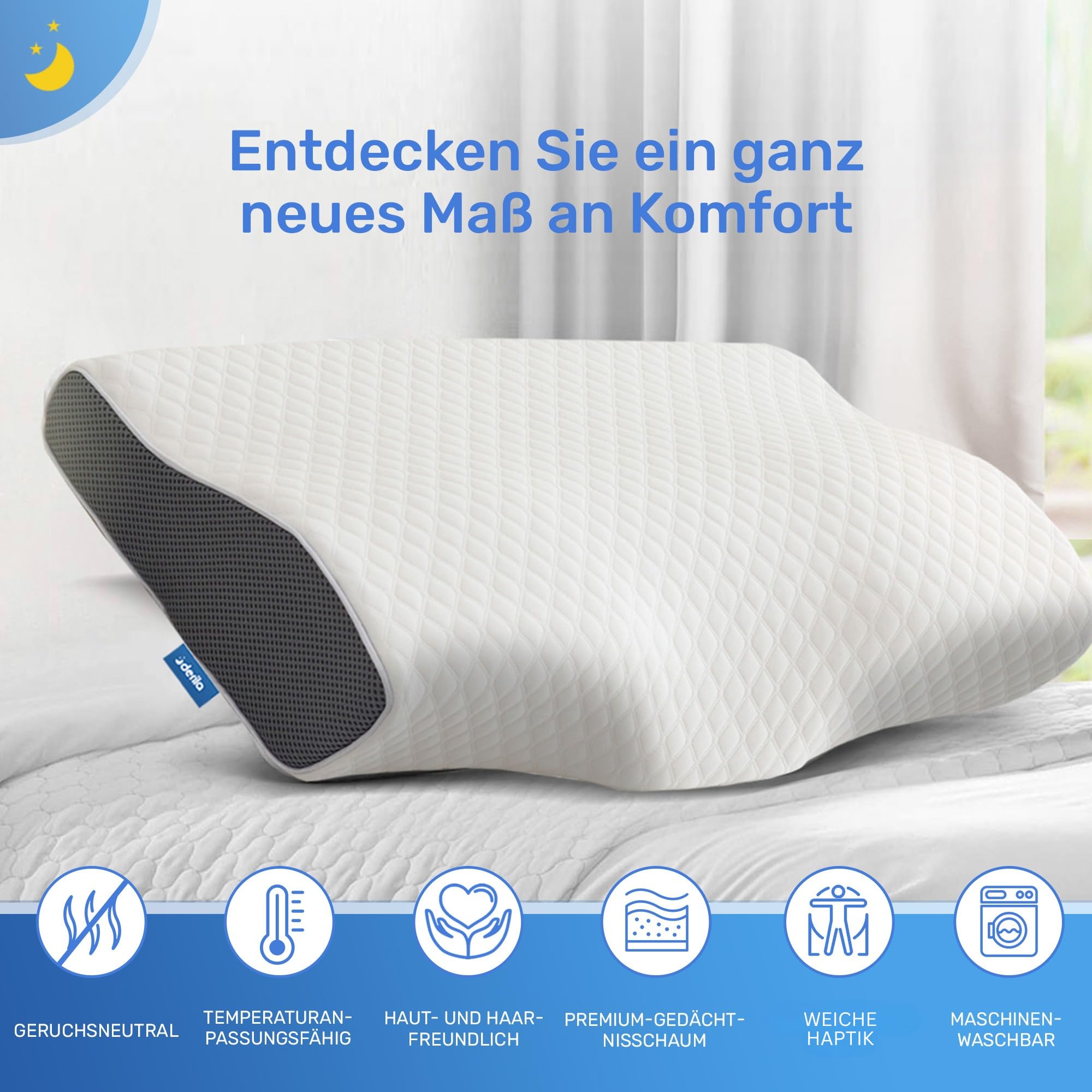 Derila Nackenkissen Kopfkissen, Memory Foam Kissen Original. Nackenstützkissen, Seitenschläferkissen für Seiten, Rücken & Bauchschläfer (King, 1er Pack)