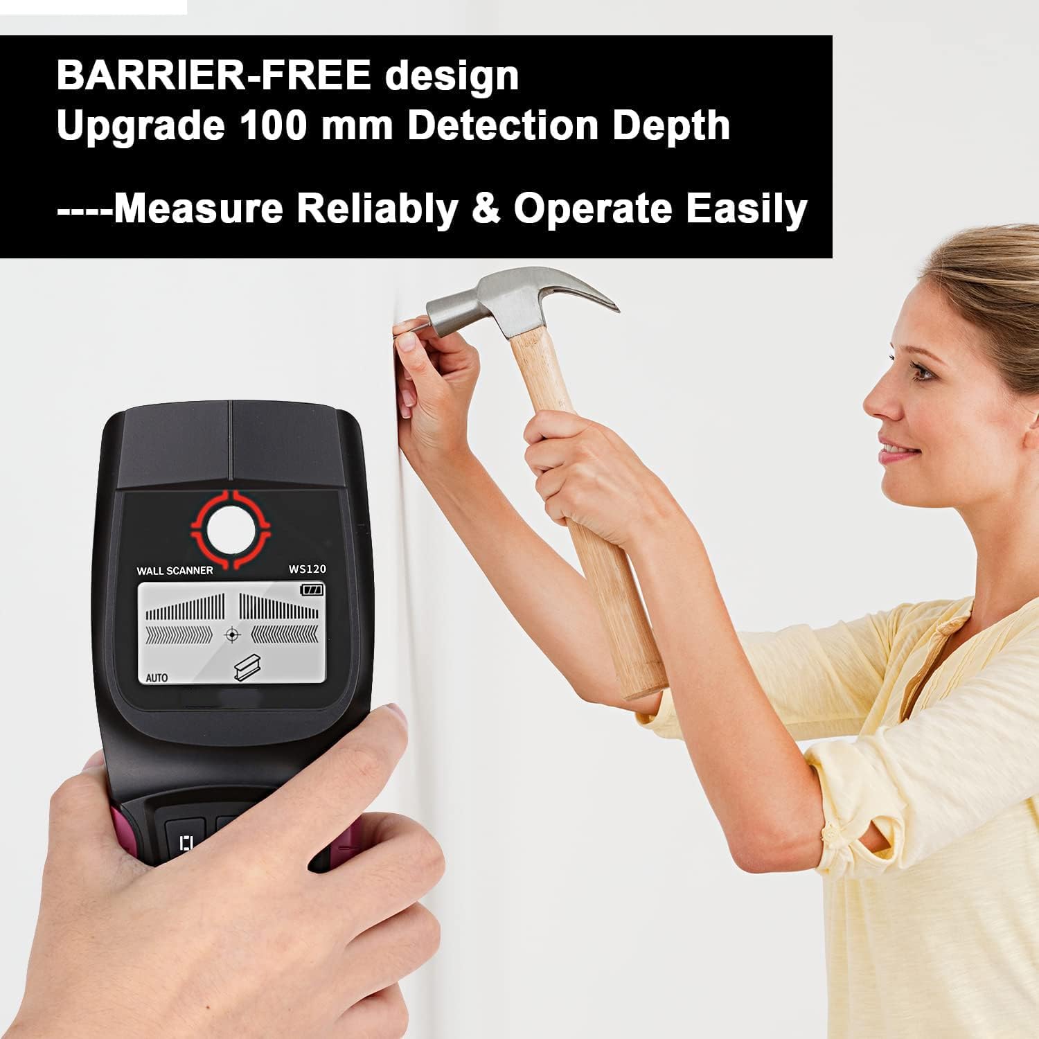 Wall Detector, Multifunctional Stud Finder Wall Scanner, Live Wire and Cable PVC Water Pipe Metal Finder, for Detecting Metal, Wood and AC Cables Hidden in The Wall