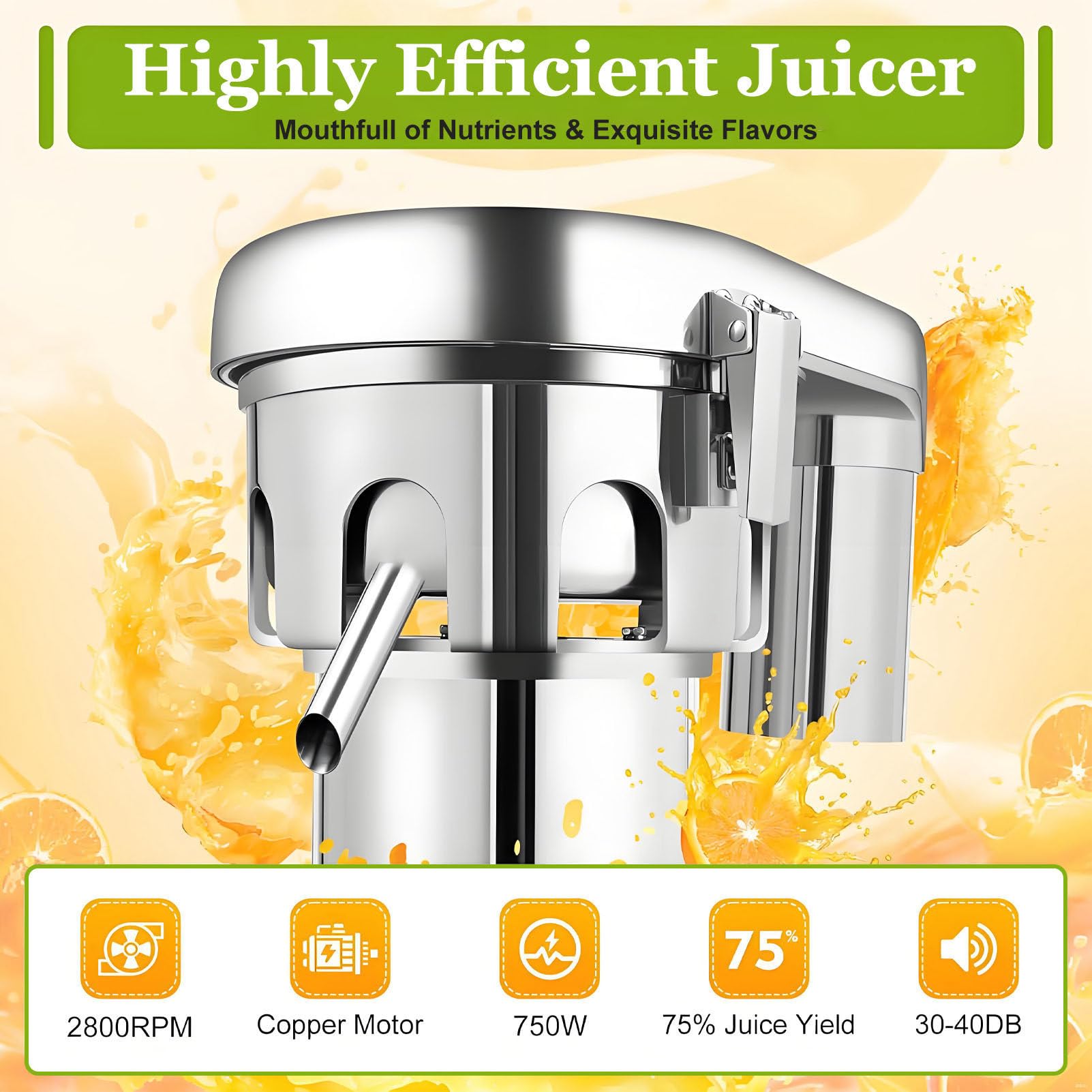 Estrattore di succo commerciale, macchina centrifuga elettrica per succhi ad alta resistenza, separazione di succo e residui, bassa rumorosità, spremitura di frutta e verdura per negozi di succhi