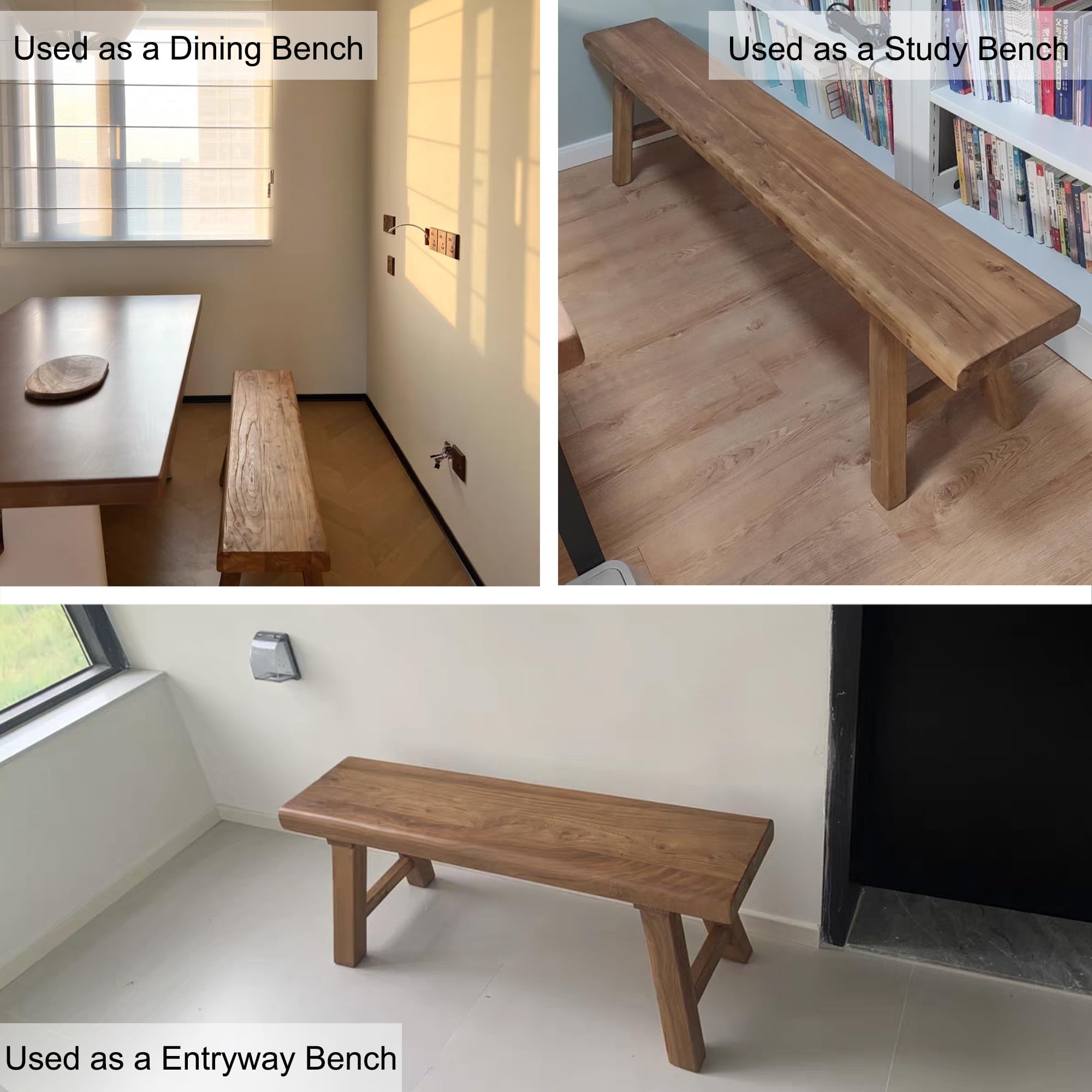 Banc en Bois de Massif Intérieur Banc Salle a Manger Banquette Salon Banc Entree Banc Bout de Lit Robuste et Stable pour Salle à Manger, Couloir(100cm(39.4in))