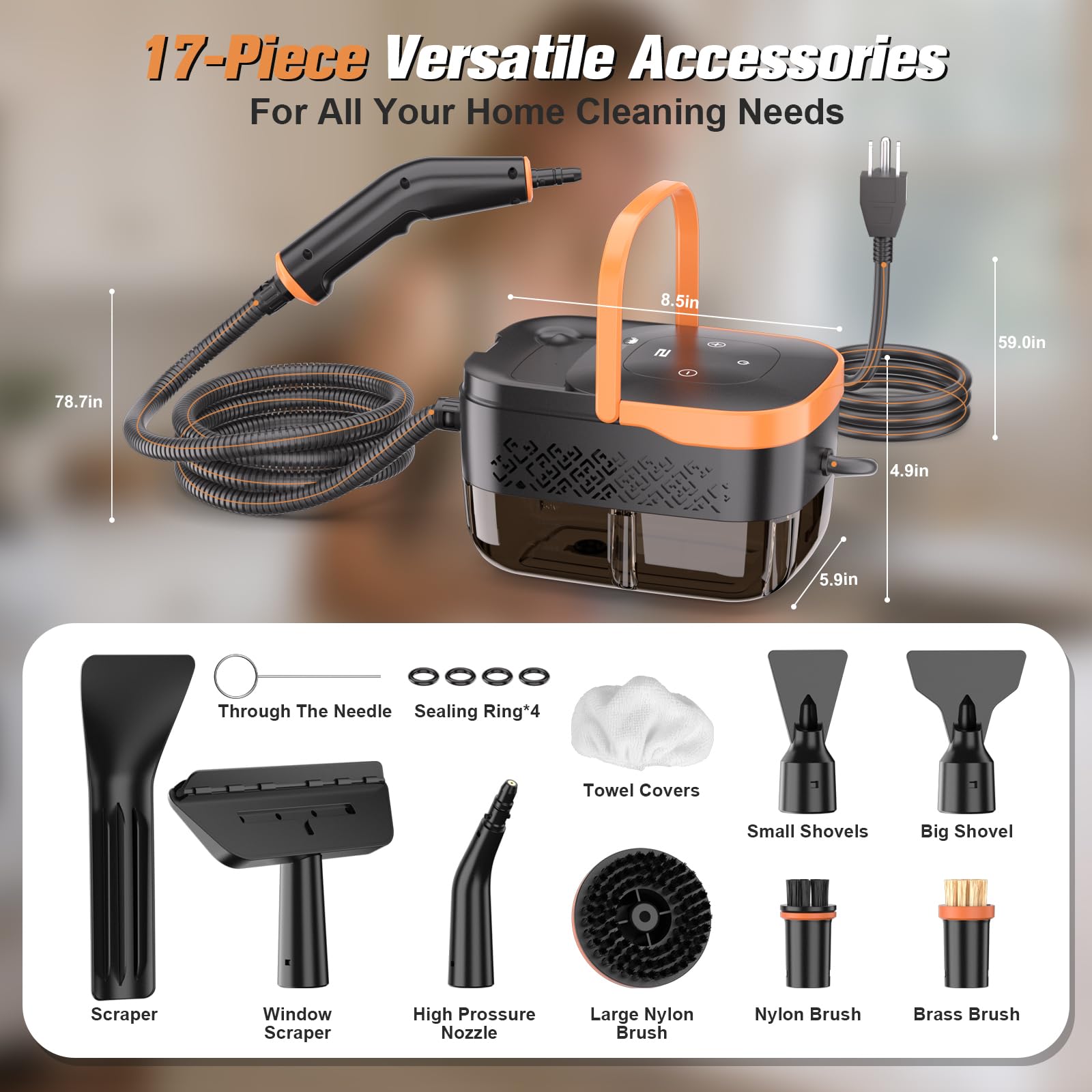 Amazon | 2500W ハンドヘルドスチームクリーナー 自宅&車用 - 6段階