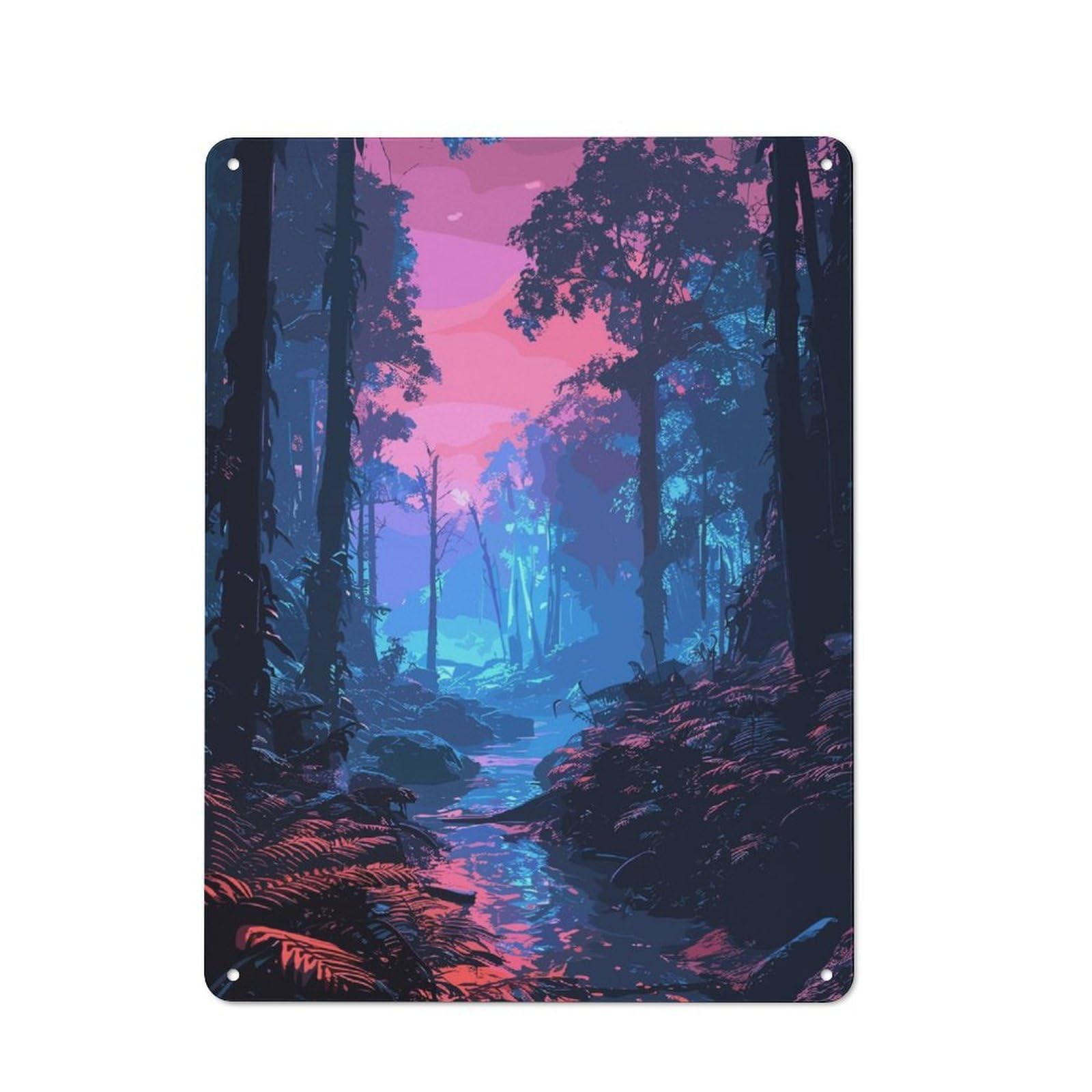 Junmoney Mystical Forest Metal Plaque 40X30cm With For Hallway Wall, Rustic Decor, For Garage, Workshop And Man Cave Decoration
