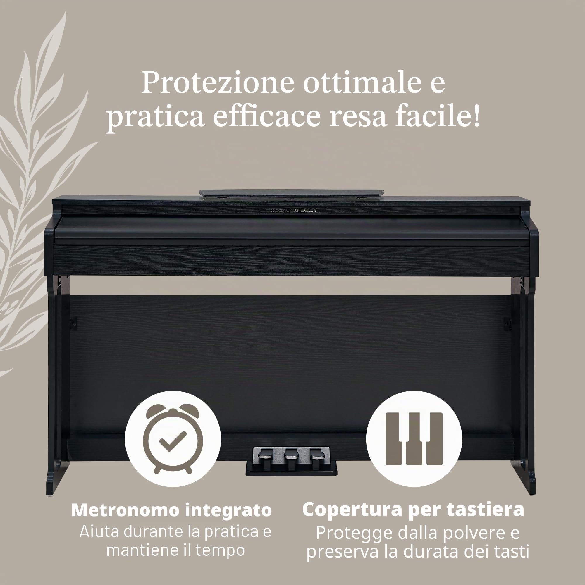 Classic Cantabile DP-220 SM E-Piano Nero Opaco, Polifonia a 64 voci | 88 tasti pesati con meccanica a martello, Dinamica di tocco regolabile su 5 livelli, 10 demo-song interni, 20 suoni, Soft