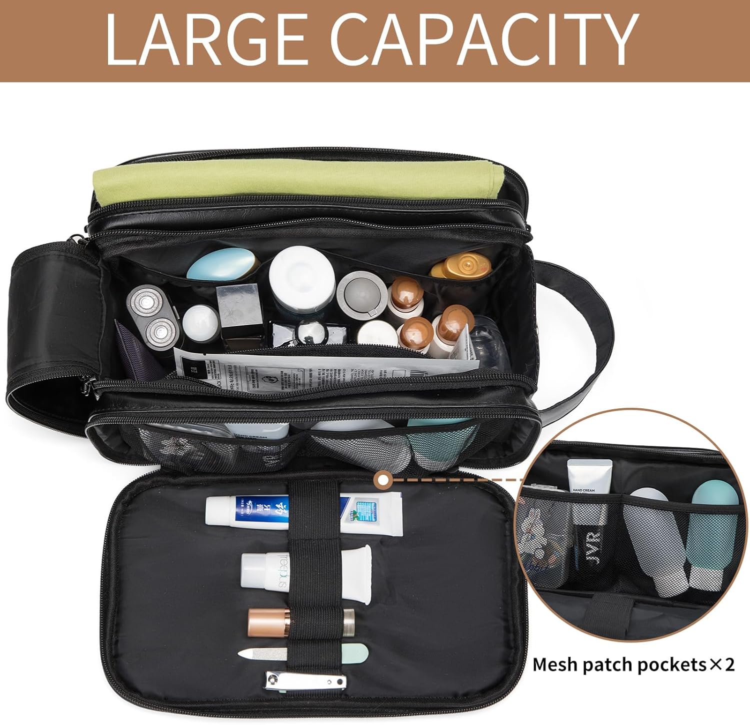 Toiletry Bag for Men Shaving Kit: Large Dopp Kit for Men with 2 Travel Bottle, black