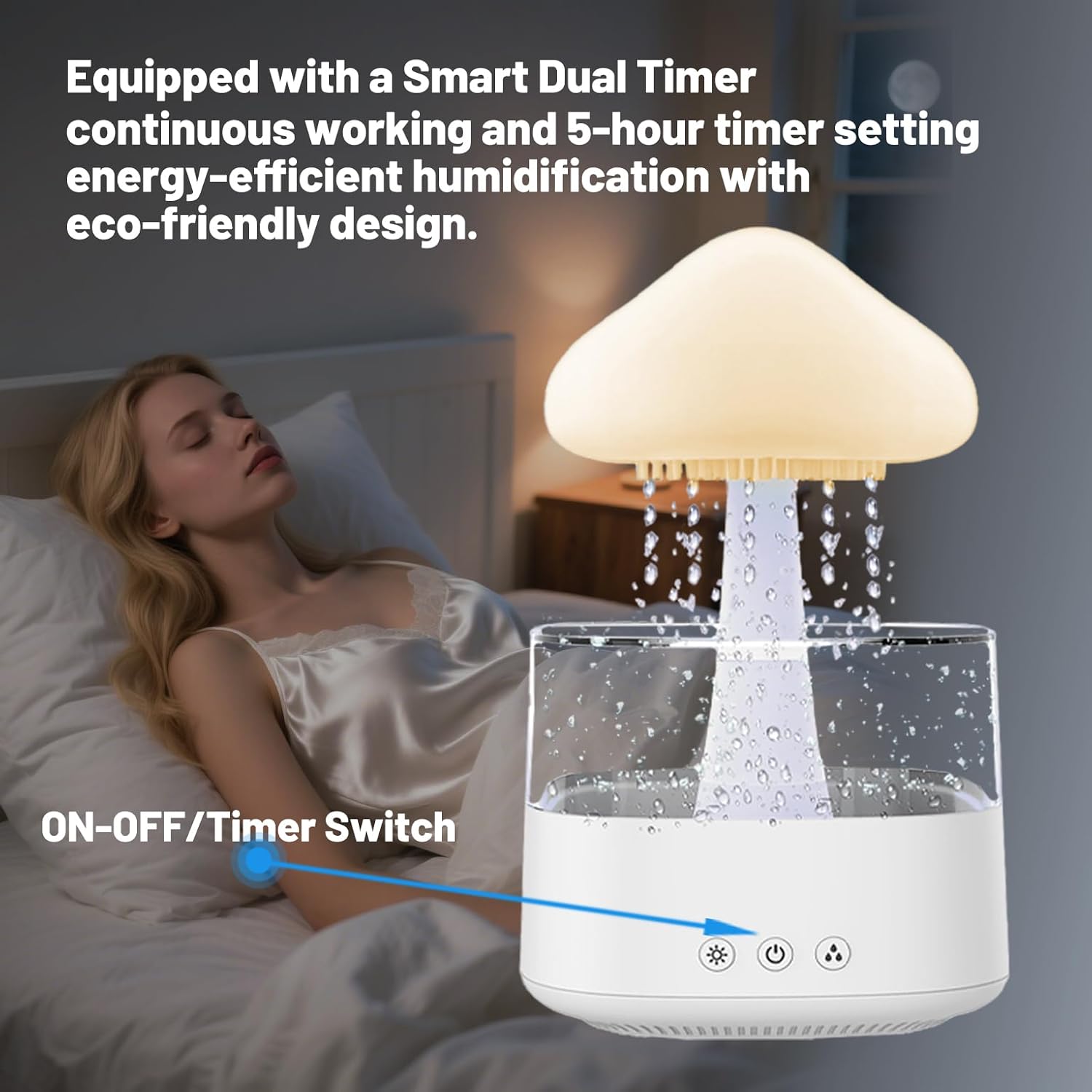 450ML Cloud Mushroom Humidifier, 7-Color Mood Lighting & Essential Oil Diffuser, High Mist Output Air Humidifier for Bedroom