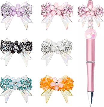 HOMICO Rhinestone Bows Beads for Pens 6pcs Fancy Bow Beads for Beadable Pens Beadable Keychains Colorful Bowknot Beads for DIY Pens Jewelry Keychain Making Suppliers